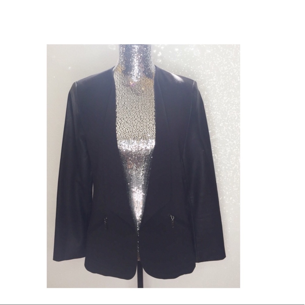 Black Blazer w/ faux leather sleeves